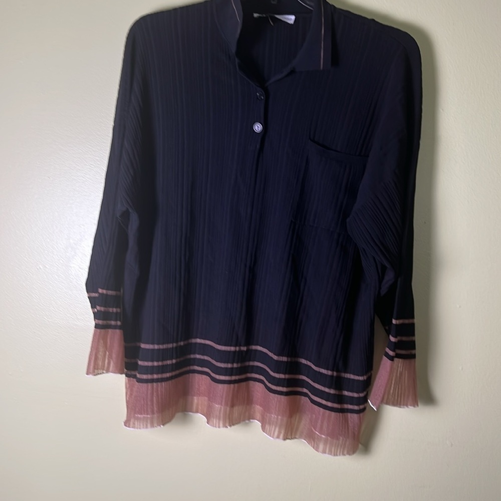 ZARA mob wife , Grunge,Romantic,long sleeve Black and beige Pleated Blouse. - Picture 4 of 5